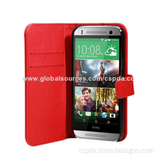 Wallet Design Back Stand PU Leather Mobile Phone Case for HTC One M8 Mini, with Card Slots and Clasp